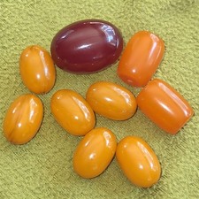 Vintage Cherry Amber Bakelite & Butterscotch Beads Mixed Lot of 9  30 Grams  picture