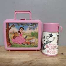 RARE Vintage Aladdin Disney Beauty & the Beast Pink Belle Lunch Box W/Thermos picture