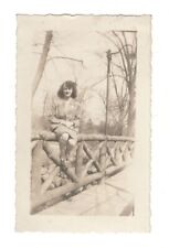 Vintage Photo Pretty Young Woman Posing On Wood Log Fence 1930's 1940's ACR4 picture