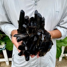 4.4LB Natural Black Smoky Quartz Crystal Cluster Mineral Specimen Backbon heal picture