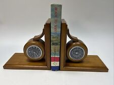 RARE NAUTICA CLOCK & THERMOMETER PAIR OF WOODEN BOOKENDS picture