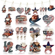 4th of July Wooden Ornaments - 12 Pcs US Patriotic Hanging 4th of July-2 picture