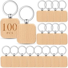 100 Pcs Wooden Keychain Blanks Square for Laser Engraving DIY Tags picture