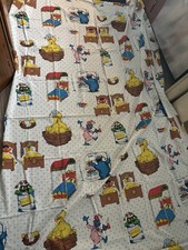Vtg Sesame Street Twin Flat Sheet Material Big Bird Burt Ernie 94”X64” Stained picture