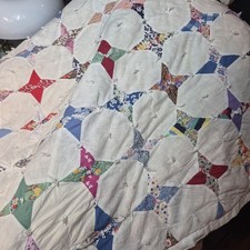 Vintage Handmade Snowball Patchwork Tied Quilt Colorful Scrap 64x85 Twin picture