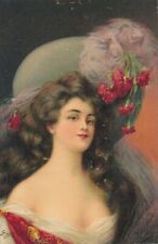 Enjolras Signed Young Woman With Flowered Hat Postcard picture