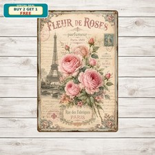 Pink Floral Rose Metal Sign Vintage Shabby Chic Bedroom Garden Wall Decor picture