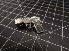 FREE SHIP Lapel Pin Silver Tone BERETTA .45 Caliber Pistol Hand Gun 1