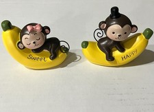 Cute Monkey Banana Figurines – ‘Happy’ & ‘Sweet’ – Dashboard / Desk Décor – Box picture
