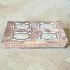 VINTAGE INCOLAY STONE CAMEO COURTING COUPLES LARGE BEAUTIFUL JEWELRY DRESSER BOX picture