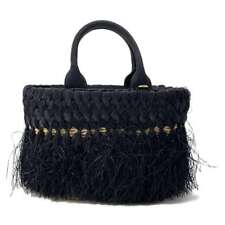 Prada Handbag Raffia Canvas 1Bg089 Basket Bag 2Way Shoulder Black Item Used picture