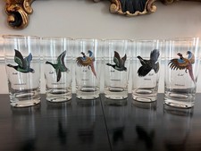 Stunning Midcentury Modern Vintage Gold-Rimmed Gamebird Hunting Highball Glasses picture