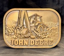 Vintage 1983 John Deere Backhoe Loader Tractor Brass Belt Buckle Moline IL picture