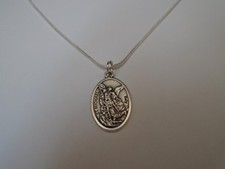 St Michael Pray for Us Medal Necklace 925 Sterling Silver Chain + prayer card picture