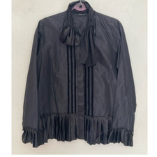 ETRO Silk Taffeta Pleated Button up Blouse shirt ruffle hem size 40 picture