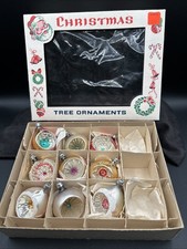 9 Vintage Poland Glass Christmas Ornaments Box Set Teardrop Indent Reflector picture