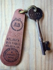 VTG Authentic Atlanta Biltmore Hotel Room Skeleton Key & Matching Leather Fob picture