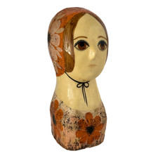 Vintage Gemma Taccogna Mexico Papier Mache Female Bust Folk Art Signed 9.75