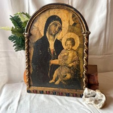 Antique Italian Florentine Barley Twist Framed Madonna & Child Religious Plaque  picture
