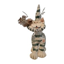 Pence Pets Handmade Ceramic Gray Tabby Cat Figurine Whimsical Art Pottery ‘96 picture