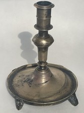Unusual ca. 1690 antique late 17th century Spanish brass footed candlestick picture