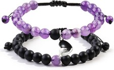 2 Pcs Magnetic Couples Bracelets Matching Bracelets Adjustable Black-Amethyst picture