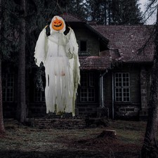 3.9' Outdoor Halloween Hanging Pumpkin Ghost W/ Light Up Eyes, Sound Activated P picture