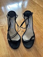 Jimmy Choo Vintage Black Leather Strappy Heel Sandals Size 37 picture