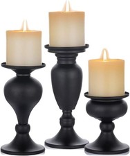 Candle Holders Set of 3 Black Metal Pillar Candlestick Vintage Decor picture