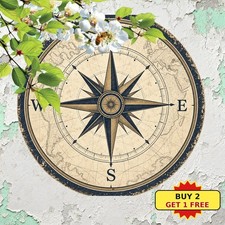 Nautical Compass Navigation Round Tin Sign 8x8 Ocean Sea Sailor Wall Art Decor picture