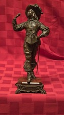 Antique Ch Perron L'Adieu French Spelter Musketeer Statue Marble Base 9.5
