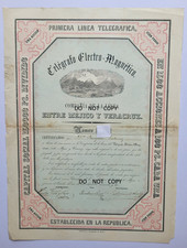 C.1852 BOND TELEGRAFO ELECTRO-MAGNETICO ENTRE MEJICO Y VERACRUZ EXTREMELY RARE  picture