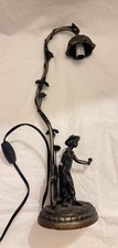 Rare Vintage Andrea By Sadek Bronze Girl Gardening Marble Base Lamp Glass Shade picture