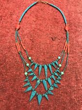 Rare Art Gypsy Tribes Nation Turquoise Coral Collar Beads Necklace Mens Women picture