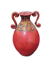 Vintage Oxblood Red Amphora Vase Ornate Gold Acanthus Leaf Handles picture