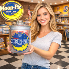Lookout Moon Pie Advertising General Store Counter Snack Jar w/ Glass Lid picture