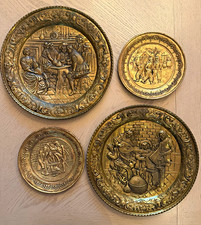 Lot of 4 Vintage Embossed Brass Wall Plates - 16.5” and 10” picture