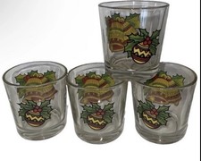 Fun Vintage Mcm Barware Glass Low Ball Glasses Set Of Four Christmas picture