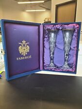 Champagne Flutes By Faberge With Gold Rims And Presentation Blue Box stunning picture