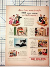 Vintage 1950 Singer Sewing Machine Christmas Ad Featherweight Queen Anne picture