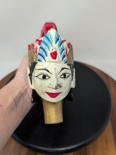 Vintage Indonesian Wayang Golek Puppet Head Hand Carved Wood Java Folk Art 6