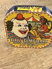 Vintage Clown Tin Litho Daily Dime Bank Clown Circus Mechanical Coin Bank  picture