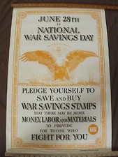 WORLD WAR 1 ORIGINAL NATIONAL WAR SAVINGS DAY  BALD EAGLE  LIBERTY TORCH POSTER picture