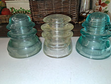 Whittall Tatum Co. Lot of 3 Vintage Glass Electrical Insulators Aqua & Clear USA picture