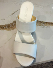 Jimmy Choo White Leather Wedge Slide Sandals Slip-On Logo Straps EU 38 picture