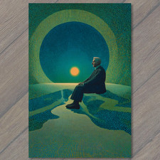 POSTCARD Surreal Man Cosmic Tunnel Sun Meditation picture