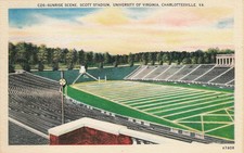 Scott Stadium UVA Charlottesville VA Linen Postcard Sunrise Scene 1930s-40s picture