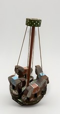 VTG From France Handcrafted Wood Spinning Carousel Four Horses ( Alsace) picture