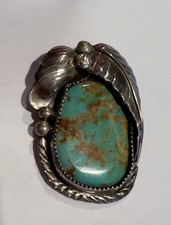 Vintage Sterling Silver Turquoise Brooch / Pendant Signed  R  Southwestern 16.1g picture