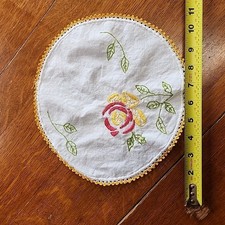 VTG lot of 13 Handmade Embroidered Cloth Placemats Napkins Table Runner Linens  picture